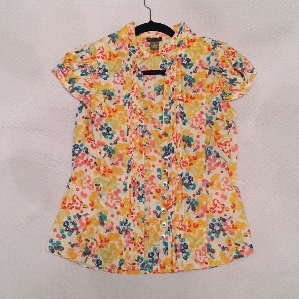 fei button down blouse, floral, cap-sleeve